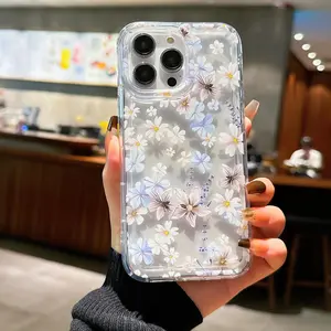 Daisy Pattern Clear Phone Case, 1 Count Anti-drop Thickened Phone Protective Cover, Phone Accessory Compatible with iPhone 16 15 14 13 12