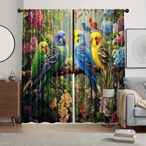 Wild Bird Print Curtains Set of 2, Vintage Plant Floral Parrot Design, Ultra Large Fabric, Perfect for Living Room Kitchen Bedroom, Window Curtain
