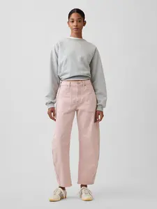 High Rise Barrel Jeans Color Dull Pink Rose