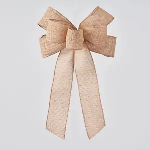 Natural Burlap Wire-Lined Hand-Tied Drape Loop Bow