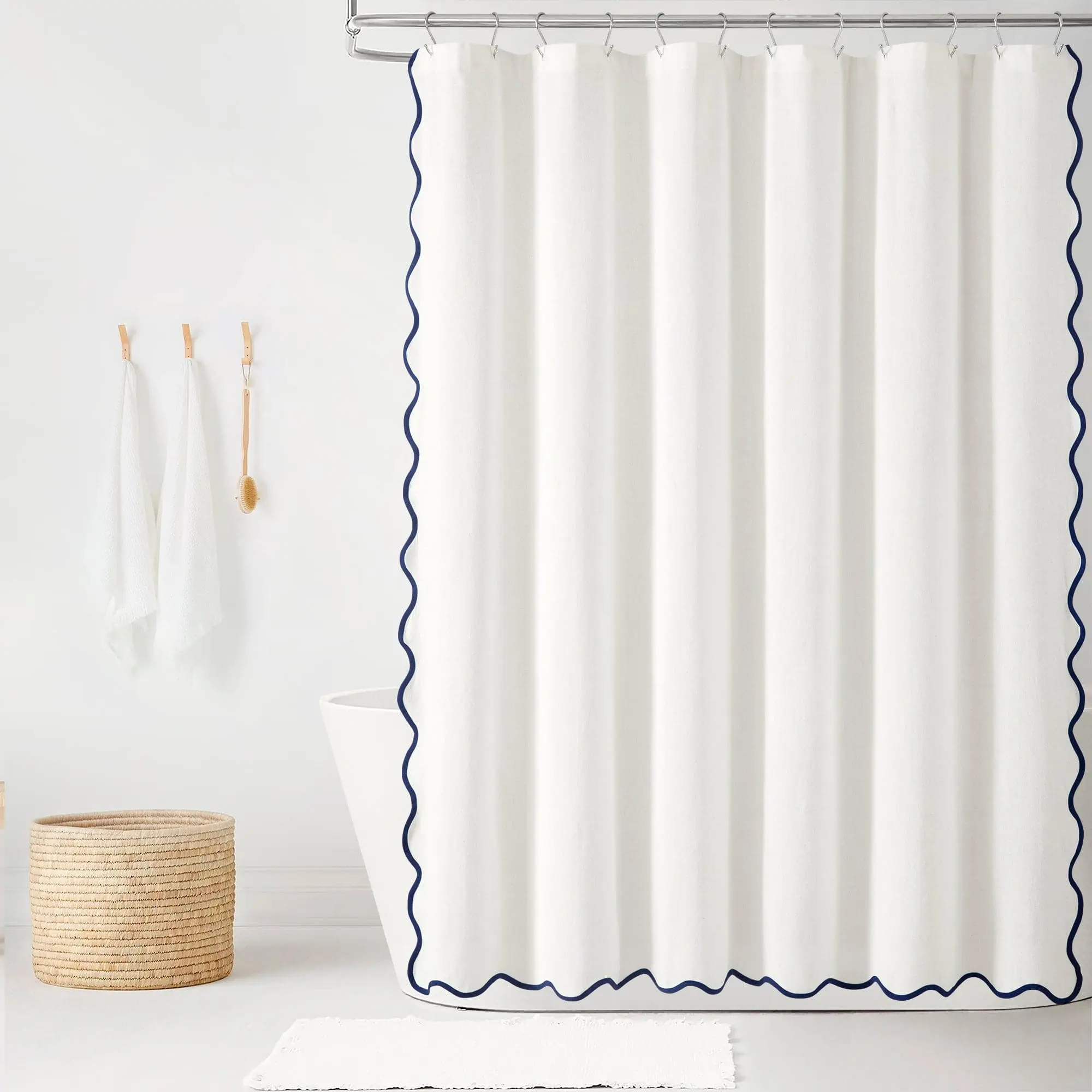 Lush Decor Coastal Chic Scalloped Edge Shower Curtain 72"L x 72"W Polyester Cotton Blend Bathroom Accessory Machine Washable