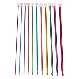 11pcs 10.6" Multicolour Aluminum TUNISIAN AFGHAN Crochet Hook Knit Needles Set 2-8mm