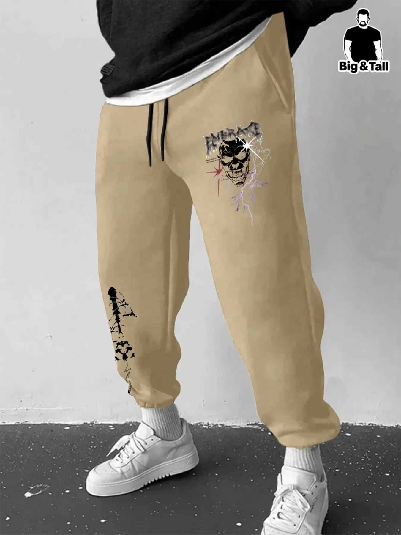 Men's Plus Size Zombie Print Sweatpants, Street Style Fitted Joggers, Drawstring Waistband, All Season Casual Sportswear