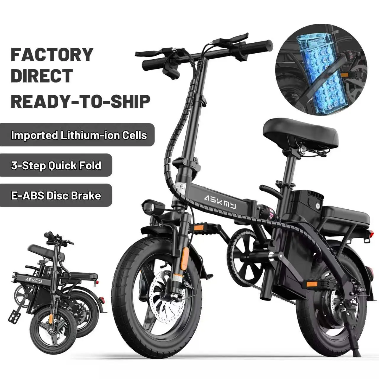 Folding Electric Bike for Adults Up to 1000W Motor – Long Range up to 45 Miles | 14" Tubeless Tires | Dual Disc Brakes | Lightweight Design, UL Certified Battery
