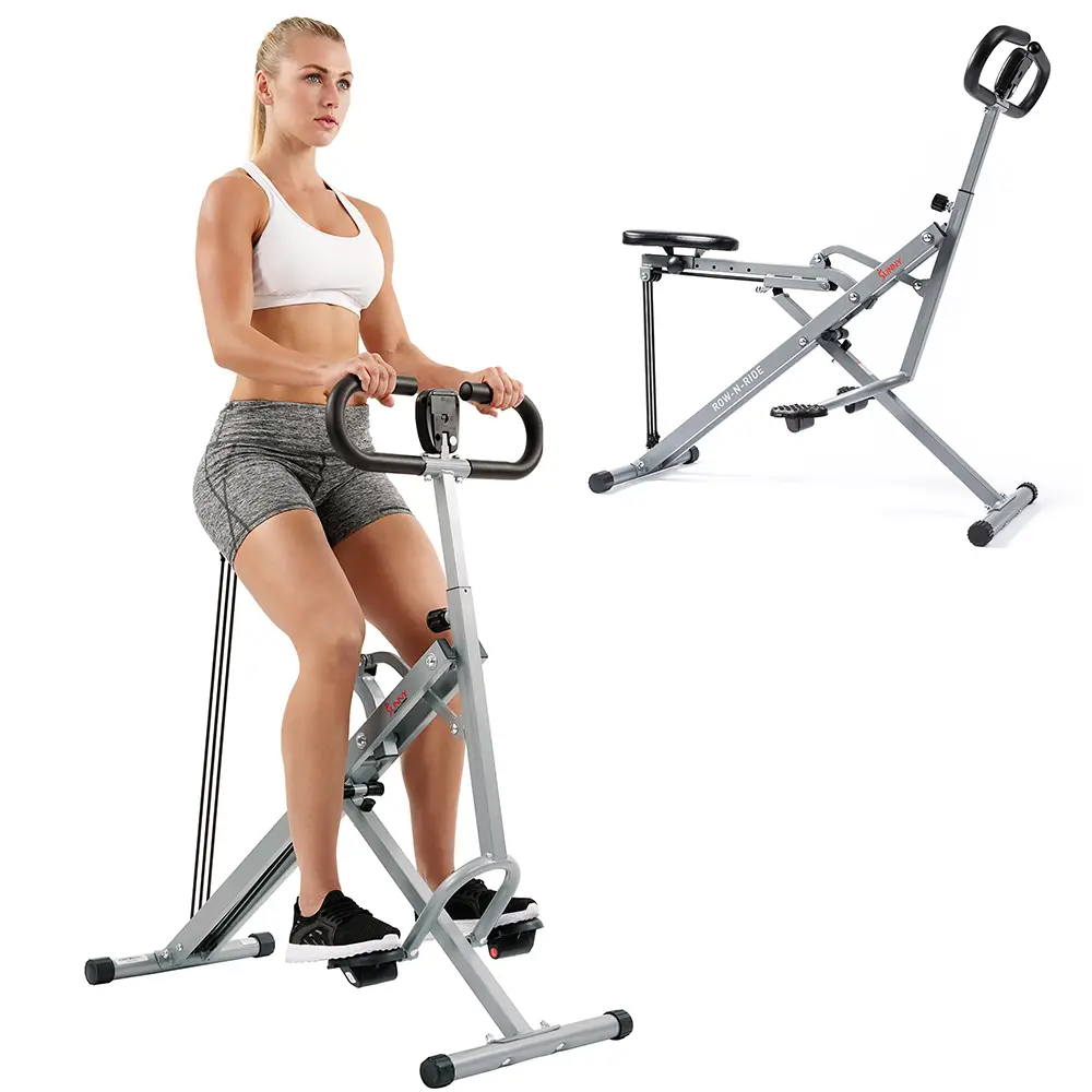 Row-N-Ride Hybrid Rowing Squat Machine w/ Adjustable Resistance - Standard or SMART - Compact Foldable Home Exercise Gym Cardio Workout Machine, 300+