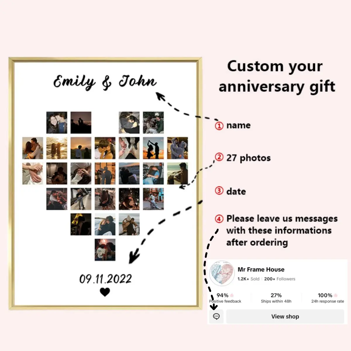 Personalized Heart-Shaped 30-Photo Collage Photo Frame - Metal Aluminum Alloy with Flip Cover, HD Printing Artwork, Wall Mount Home Supplies, Romantic Anniversary Keepsake Gift for Loved Ones