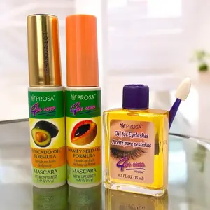 PROSA 4-in-1 Mascara Duo & Oil Bundle - Avocado or Mamey Extract, Crystal Protein Gel, Lash Growth Oil - 13ml Regular Edition - Made in Mexico