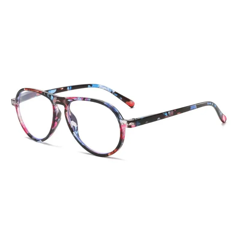 Women's Printed Cat Eye Frames, Anti-Blue Light Reading Glasses with Spring Hinges and Prescription Lens for Hyperopia, Adults, Spring Legs, Blue Light Blocking Lens, Printed Design