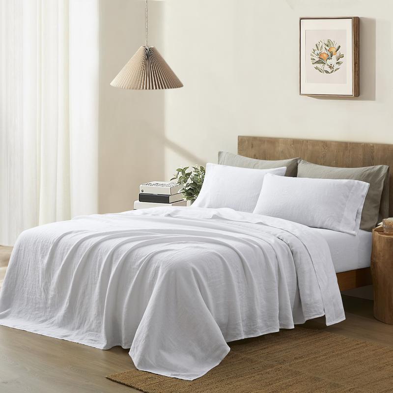 ATLINIA 100% Linen Sheet Set French Flax Farmhouse Style Bedding Including 1 × Flat Sheet & 1 × Fitted Sheet & 2 Pillowcases
