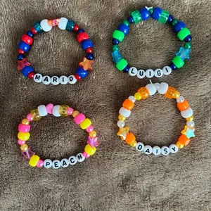 Mario Beaded Kandi Bracelets Bundle for Rave Concerts - Princess Peach, Princess Daisy, and Luigi