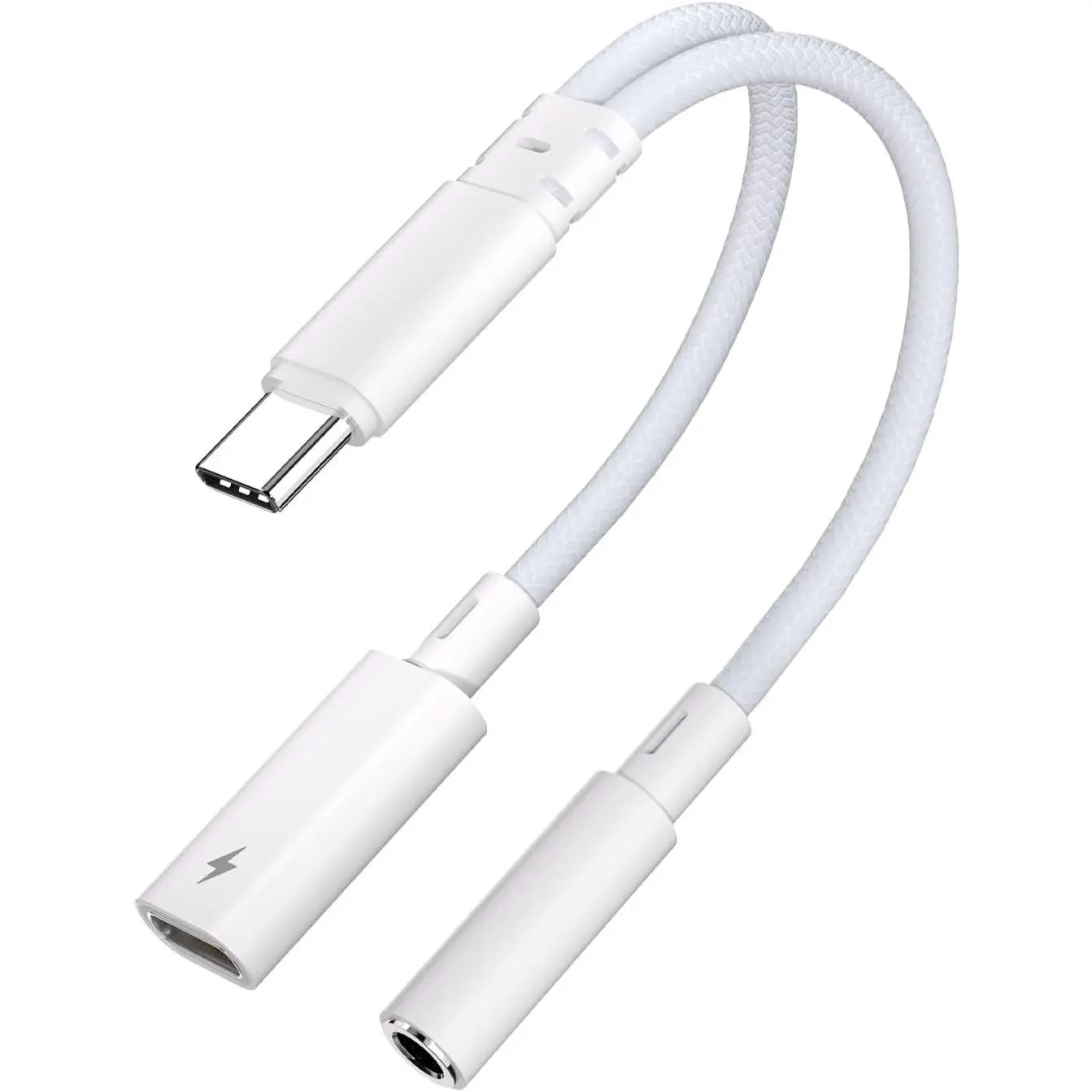 2-in-1 Type-C Portable Adapter with 3.5mm Jack, 384kHz/32bit Crystal Hi-Res DAC Chip, 60W PD Fast Charging Dongle for Smartphone, iPhone 16/15 Pro Max, Galaxy S25/S24/S23, Google Pixel 8/7 - Electronic Charging Accessory