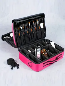 Portable Makeup Bag Multifunctional Handheld Cosmetic Box Large Capacity Storage Bag with Shoulder Strap Dividers