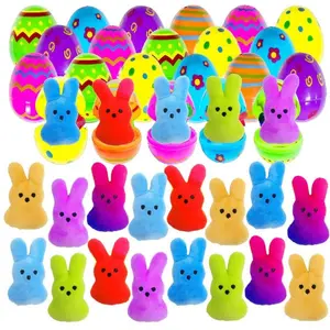 24PCS Prefilled Easter Eggs with Plush Bunny & Animal Keychain Toys – Cute Stuffed Toys for Kids, Toddler Easter Basket Stuffers, Egg Hunt Fillers & Perfect Easter Gift