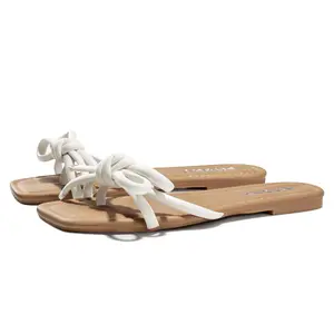 FITORY Women's Thong Sandals - Stylish Knot Design, Square Toe Flat Slides for Summer Footwear