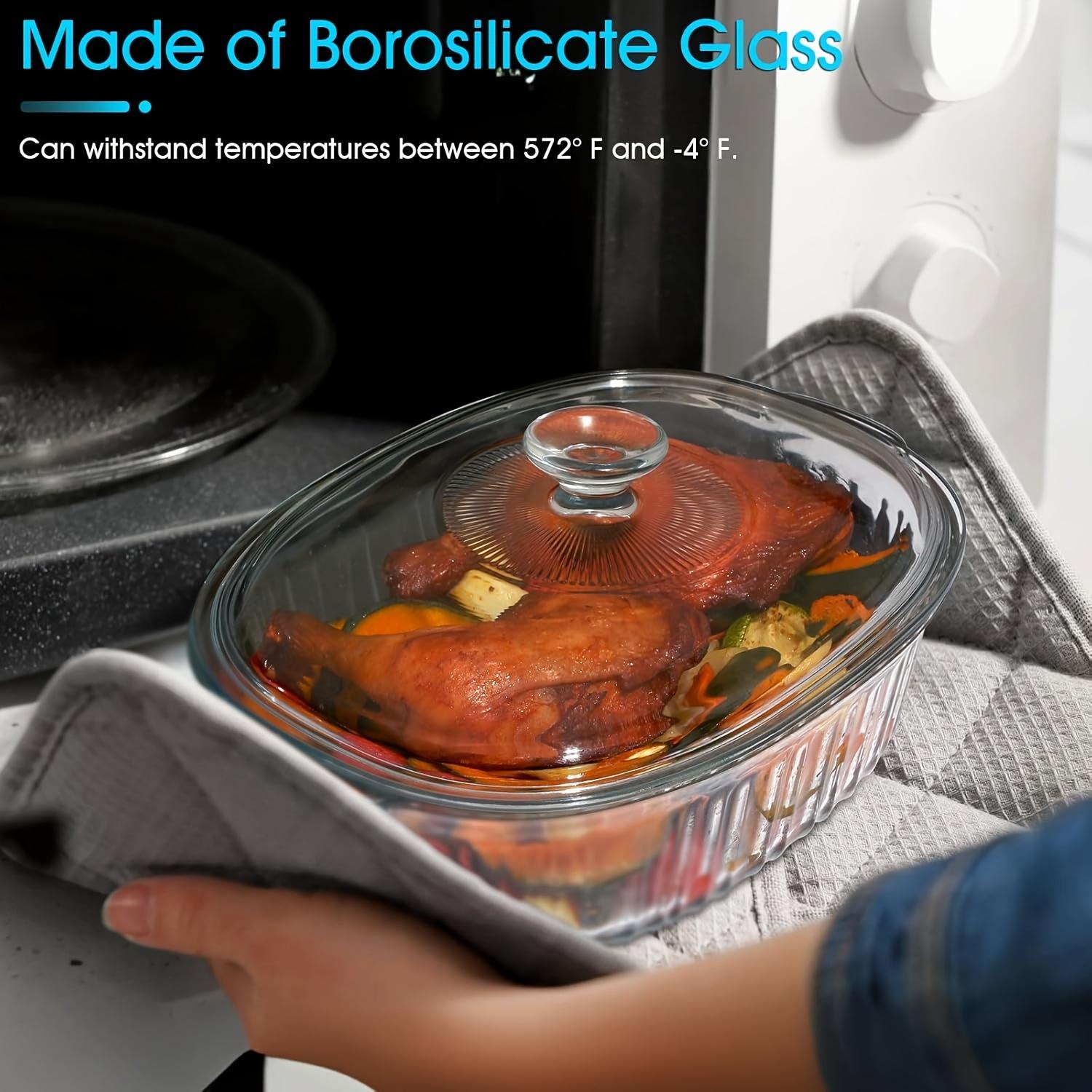 Elegant Glass Casseroles with Lids Set, Ribbed Oval Roaster, Transparent Covered Cookware, Versatile Deep Glass Food Containers, 50oz & 85oz, for Baking, Cooking, Oven & Microwave Safe, with Ideal for Desserts, Chicken, Pasta, for Holidays