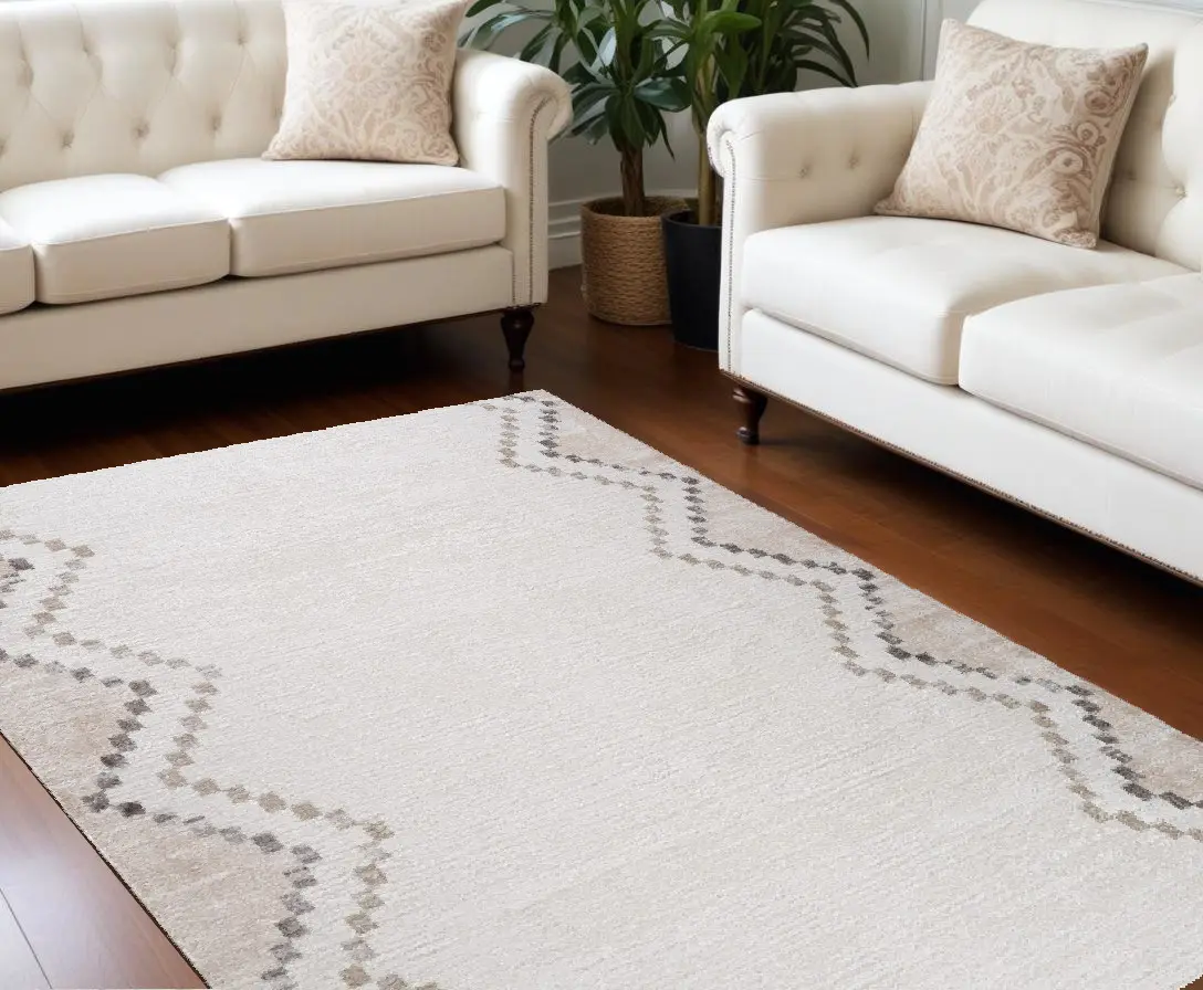 212 MAIN Machine-Made 7x10 ft. Modern Weave Abstract Distressed Polyester Fiber Rectangle Area Rug, Beige & Brown, Stain-Resistant, Indoor Use (Model 558974)