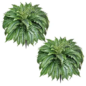 2 Pack Large 88 Leaves Artificial Ferns with Spike, Look Real, Fake Large Faux Boston Ferns for Outdoor Planter Realistic UV Resistant Artificial Fake Plants for Porch Patio Hanging 47 inch