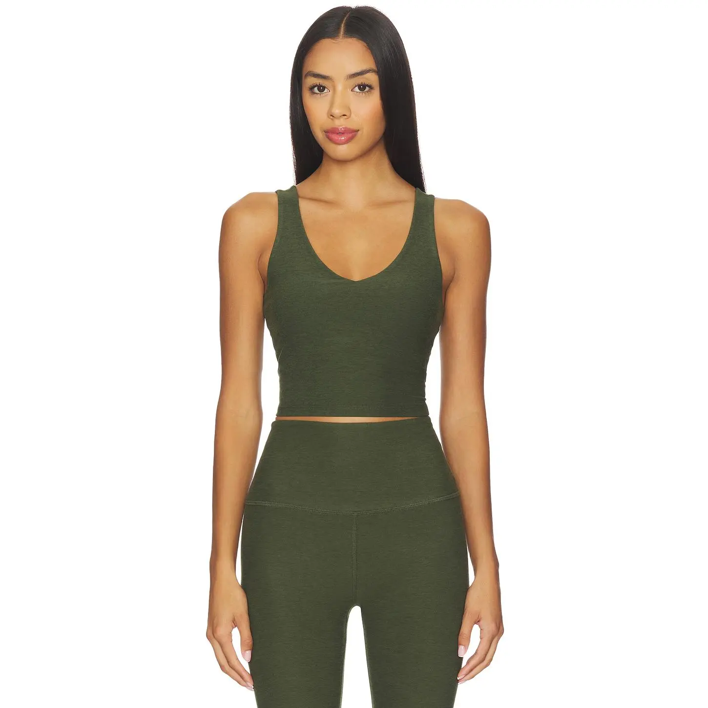 Beyond Yoga Spacedye Good Day Cropped Tank Top in Army Green Heather