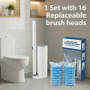 Disposable Toilet Brush and Holder Set,Extended Handle with 16pcs Cleaner Refills Toilet Brush for Toilet Bathroom Cleaning,Bowl Cleaners,  Home Cleaning Products, Cleaning Supplies