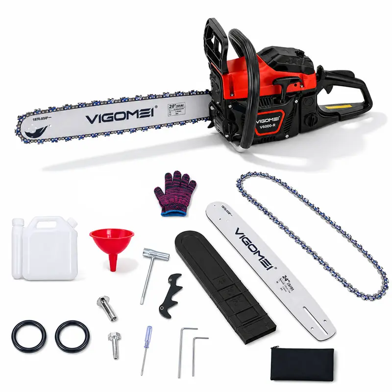 105CC Gas Chainsaw, 20-in/24-in Bar & Chain, 3.8HP Handheld Petrol Power Tool, High-Strength Steel Chain, 12800 RPM Max Speed, Versatile Cutting Diameter, Sawdust Splatter Reduction, Portable for Garden Tree Trimming & Wood Branch Cutting
