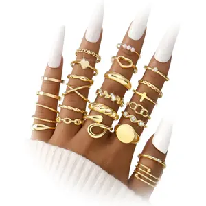 Stackable Rings for Women, Knuckle Rings Chunky Gold Ring Set Dainty Stacking Cute Rings, Multiple Sizes Cute Jewelry Set Gift