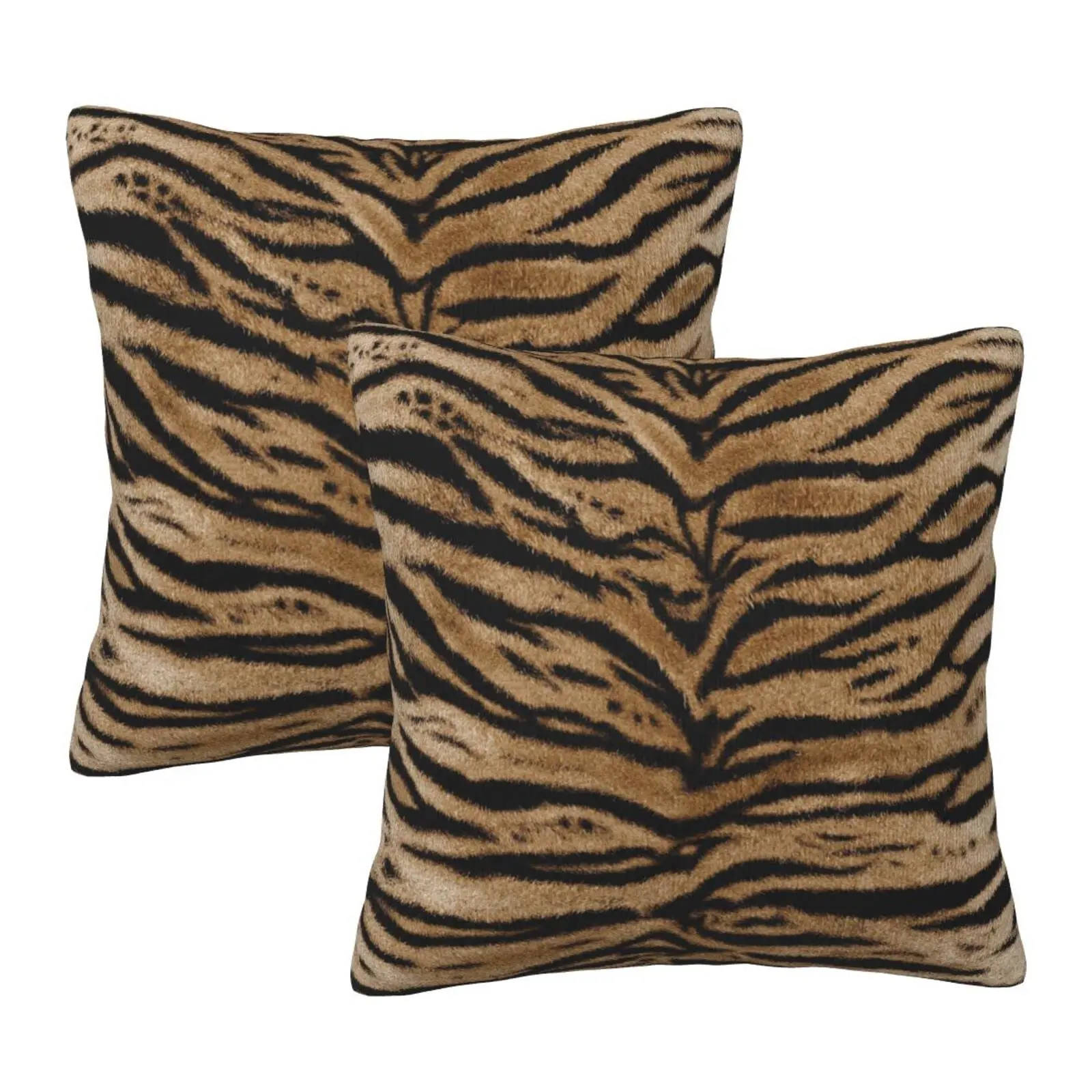 Tiger Texture Print Throw Pillow Covers 18"X18" Set of 2 Animal Skin Pattern Throw Pillow Case Soft Cushion Covers for Sofa Couch Bed Home Decor