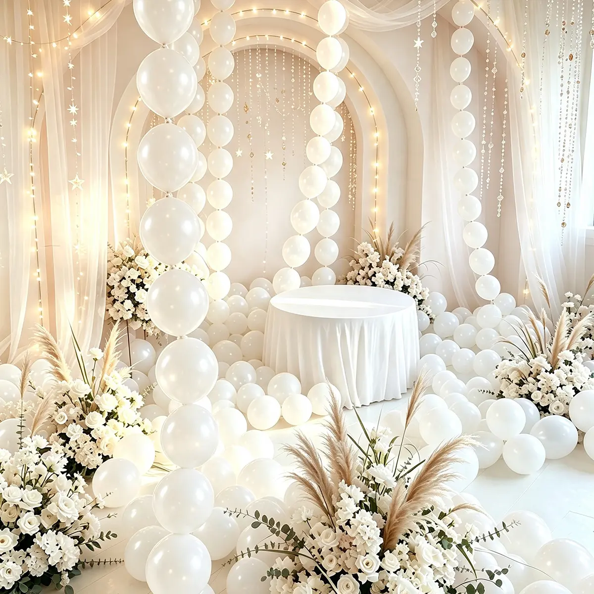 100pcs Pearl White Linking Balloons 6 Inch Quick Link Latex Balloons with Tails  for Wall, Heart Arch, Garland, Chain Decorations, Wedding Baby Shower Birthday Party Supplies