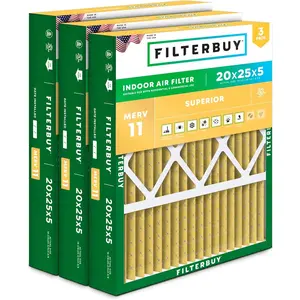 Filterbuy 20x25x5 Air Filter (3-Pack), Pleated MERV 11 Allergen Defense HVAC AC Furnace Air Filters for Honeywell FC100A1037, Lennox X6673, Carrier, and More