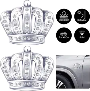OIIKI 3D Crown Car Emblem Badge Decal Bling Chrome Metal Crown Emblems Badges Stickers Car Accessories for Men Women (2 PCS)