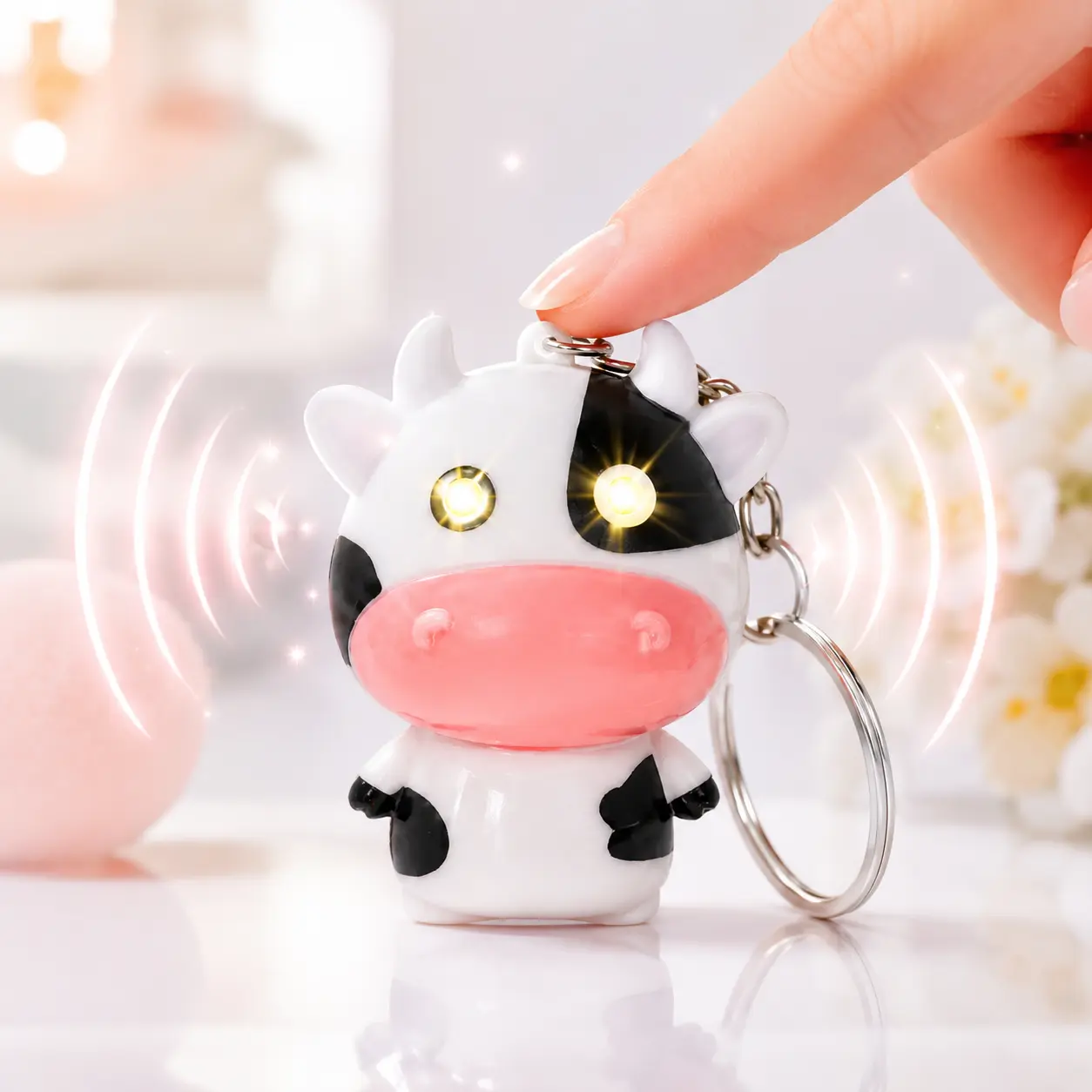 Cute Cow Keychain with Light & Moo Sound, Interactive Cow Keychain Charm for Bag, Keys & Gifts