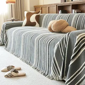 Striped Pattern Sofa Cover, 1 Count Non-slip Sofa Towel, Dust-proof Sofa Cover, Multipurpose Blanket, Home Decor for Living Room Bedroom Office