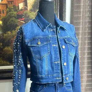 Stars Denim Jacket - Casual Women's Wear with Button Front, Pockets, and Stars - Womenswear