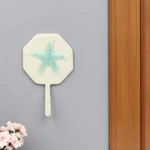 360 stand 4 in. Aqua & Cream Tropical Metal Decorative Cast Iron Starfish Wall Hook Hanger, Wall-Mount Home Organiser