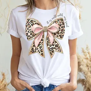 Women's Casual Short Sleeve TShirt Fashion Designer T Shirts Cotton Graphic Tees With Women Gifts Ideal for Casual Attire Summer Top Leopard Bow Print Comfortable Breathable Material Classic Fit Perfect for Class Campus Hangouts
