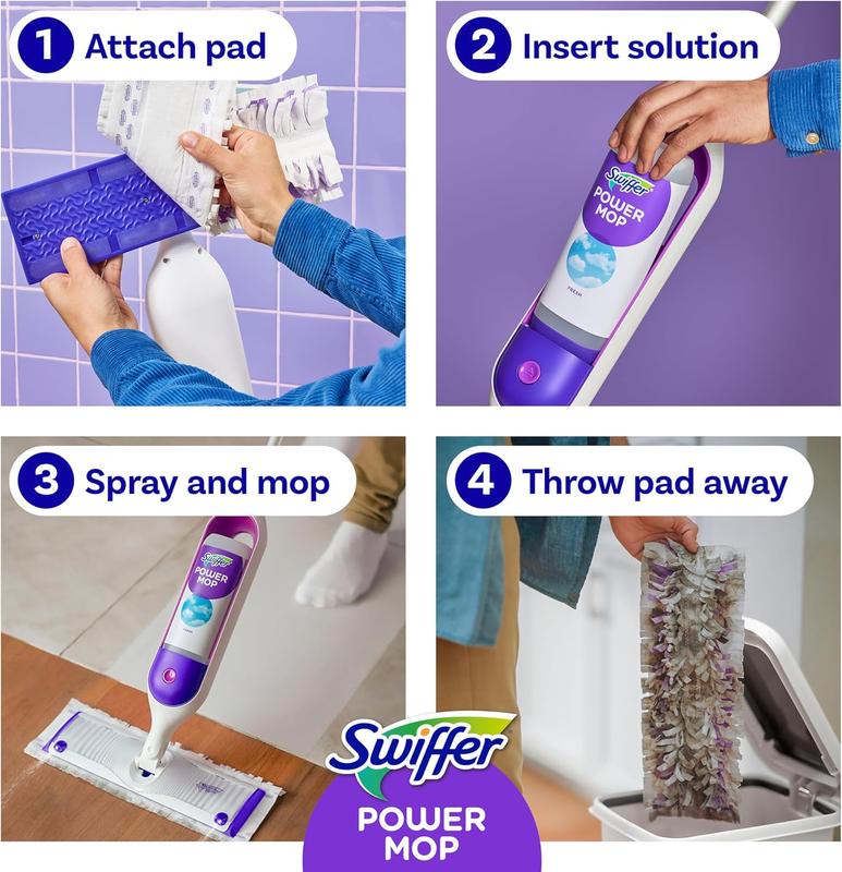 Swiffer PowerMop Multi-Surface Mop Kit for Floor Cleaning Includes PowerMop 2 Mopping Pad Refills Fresh Scented Solution & 2 Batteries