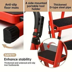 Safety First! 3-Step Heavy Duty Folding Ladder – 330LBS Capacity, Non-Slip Wide Pedals, Portable Steel Step Stool for Home & Industrial Work