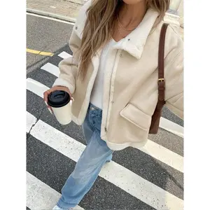 Women's short lamb fleece motorcycle jackets, popular loose fur coats, winter fashion women's clothing, loose fur outerwear, short lamb fur jackets, motorcycle top, stylish and novel cold-weather coats, bomber tops