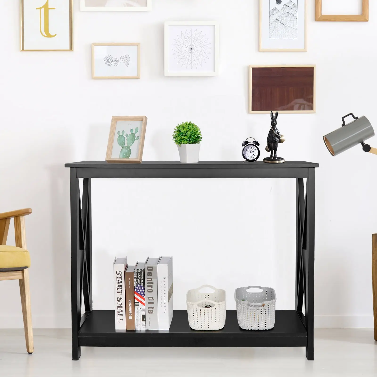 SuperDeal Entryway Table MDF Simple Style Console Table, Black X Shape 32" H