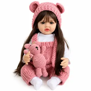 22inch Realistic Reborn Doll - Handmade Pink Knitted Bear Outfit, Lifelike Newborn Girl Toy for Children