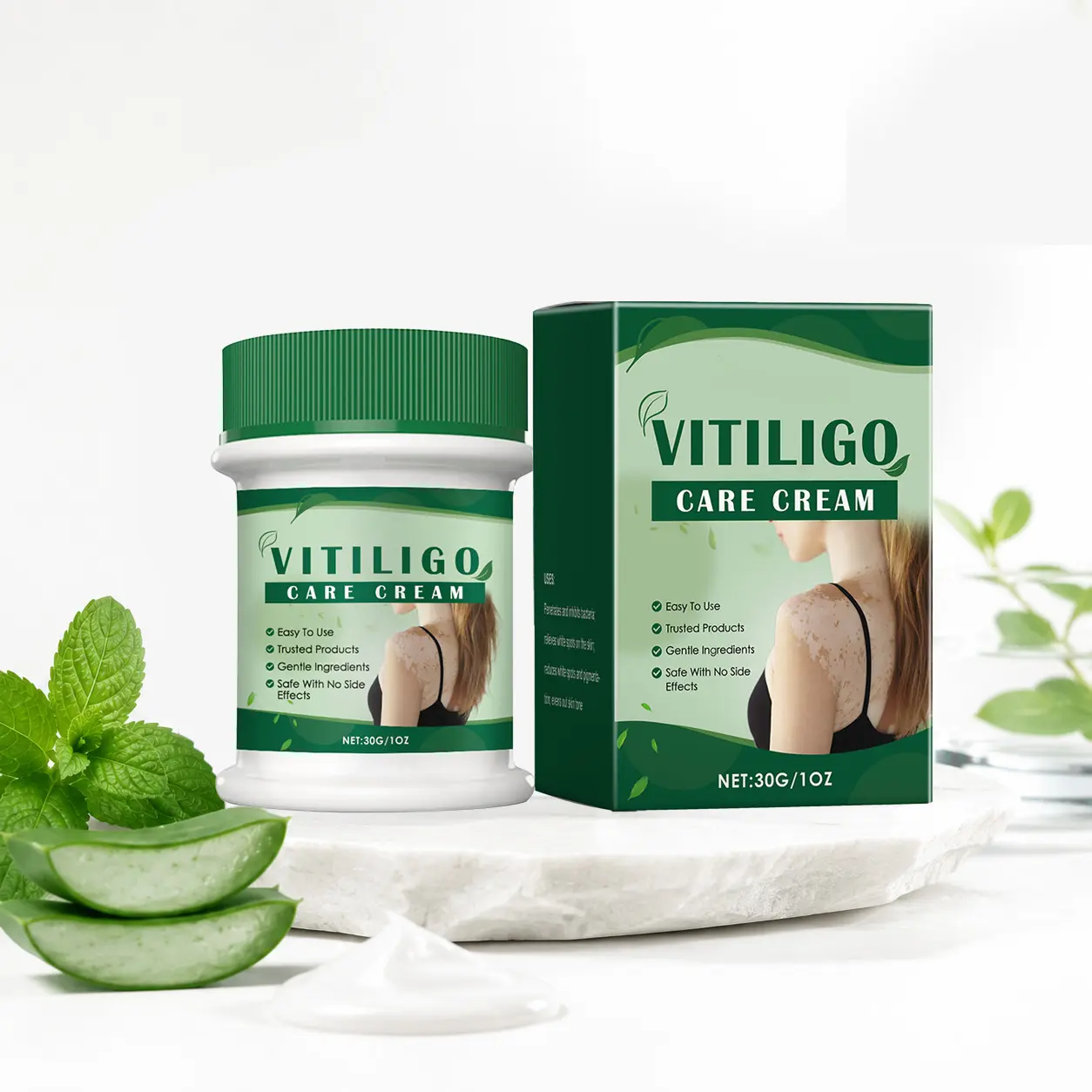 Vitiligo Treatment Cream with Mint & Aloe Vera - Body Care Hydrating Moisturizer for Soothing Repair, Balancing Uneven Tone, Restoring Appearance & Silky Texture, Daily, Skin Repair