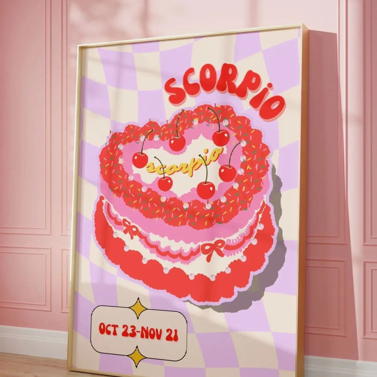 Scorpio Birthday Cake Poster, Retro Zodiac Wall Art, Astrology Home Decor