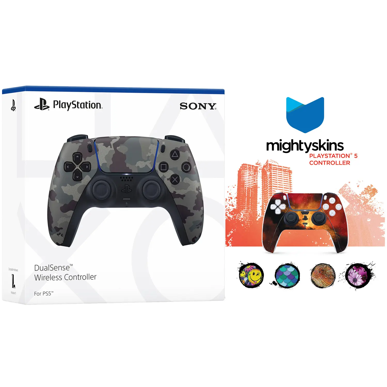 Sony PlayStation 5 DualSense Wireless Controller with MightySkins Custom Decal Skin Voucher - Gray Camo