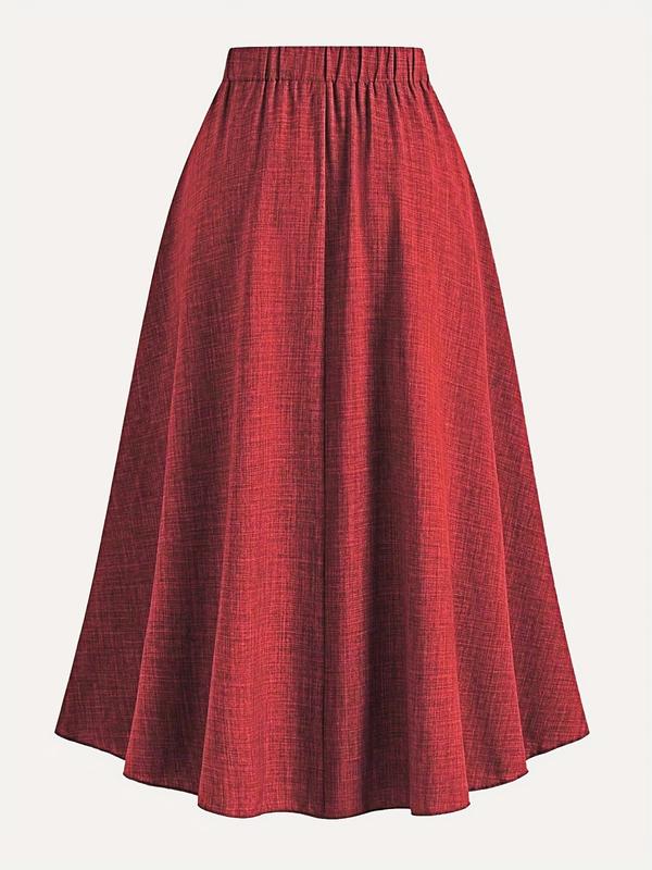 Women's Plus Size Elegant A-Line Midi Skirt, Casual Pure Color Floral Pattern, Fitted Summer & Fall Fashion