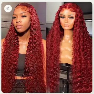 Mamushow 99J Burgundy Deep Wave Lace Front Wigs Human Hair 13x6 HD Lace Frontal Wigs Human Hair - Natural Color