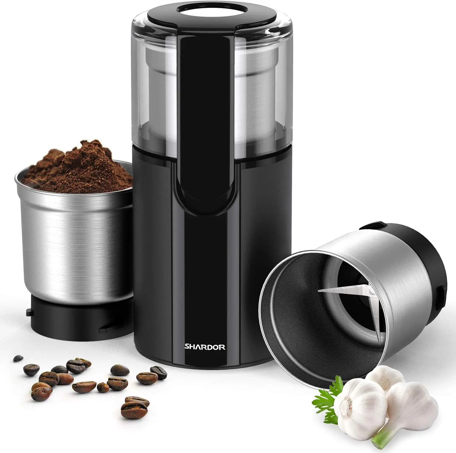 SHARDOR Coffee Grinder Electric, Spice Grinder Electric, Herb Grinder, Grinder for Coffee Bean Spices and Seeds with 2 Removable Stainless Steel Bowls, Black