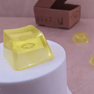 ResinKeyWorks Lemon Yellow Blank 1U Accent Keycaps, Transparent Hand Polished Resin OEM Caps with MX stems