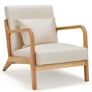 YODOLLA Mid-Century Modern Accent Chair, Fabric Arm Chair, Retro Chair with Arm, Upholstery Linen, Living Room Furniture