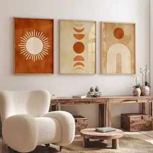3 Pieces Optional Wooden Frame Bohemian Line Face Vase Leaf Abstract Poster Print Wall Art Canvas Painting Hotel Cafe Bar Picture Living Room Decor Personalized Poster Decor Style