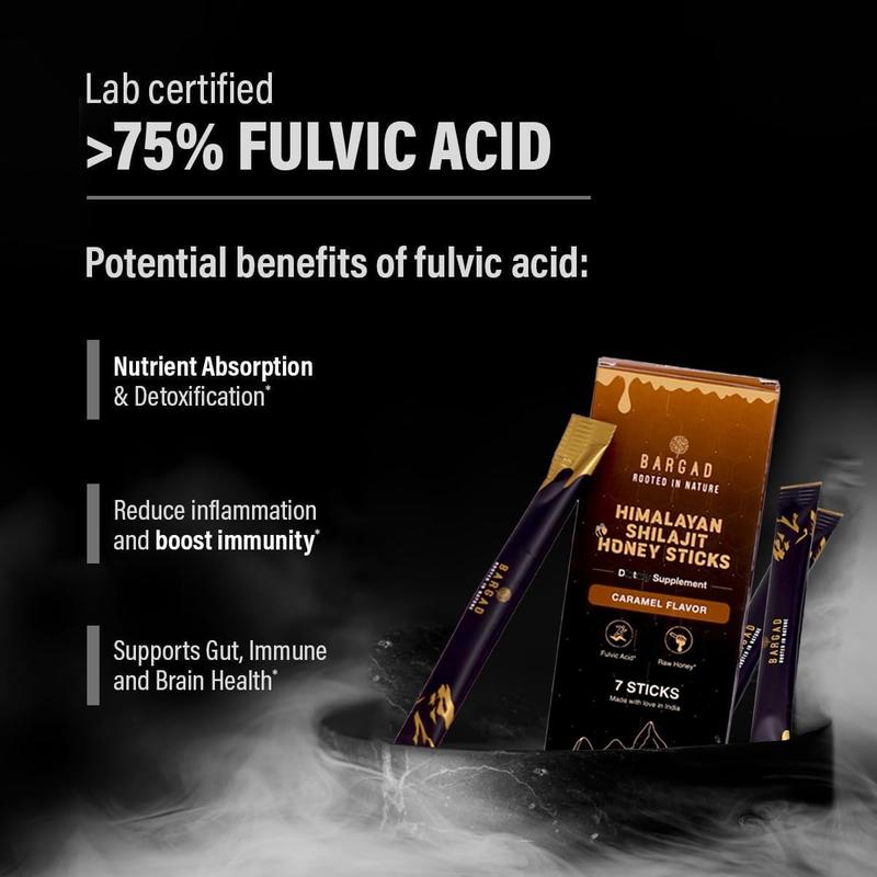 Bargad Himalayan Shilajit Sticks with Organic Honey & Caramel (7 Count) - Dietary Supplement with 85+ Trace Minerals & 75%+ Fulvic Acid for Energy & Immunity Healthcare Natural