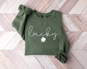 Lucky Sweatshirt, Clover Sweatshirt, St Patricks Day Sweatshirt, Saint Patrick's Pullover, Lucky Sweater, Clovers, Simple Holiday Sweater,